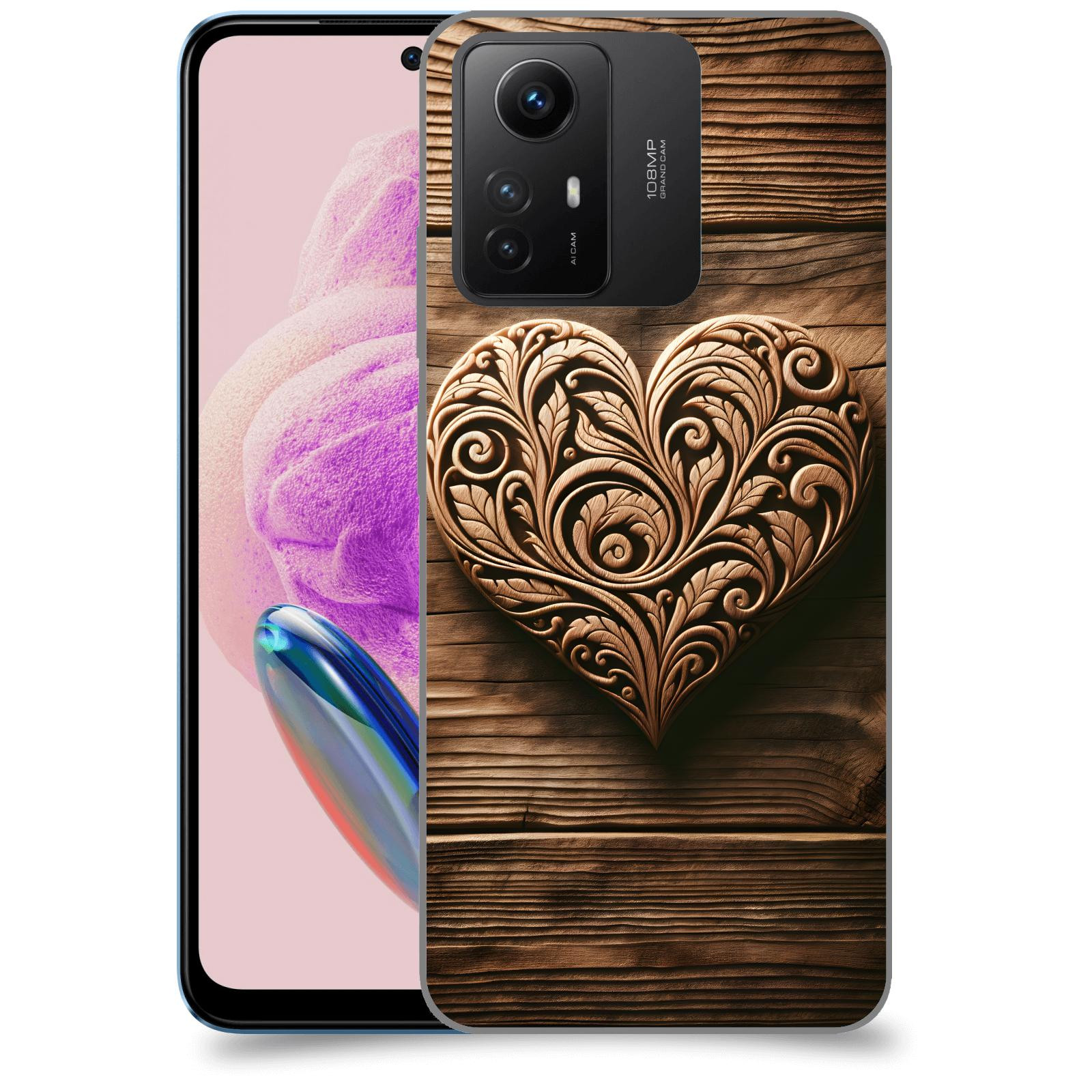 ACOVER Kryt na mobil Xiaomi Redmi Note 12S - Dřevěné srdce