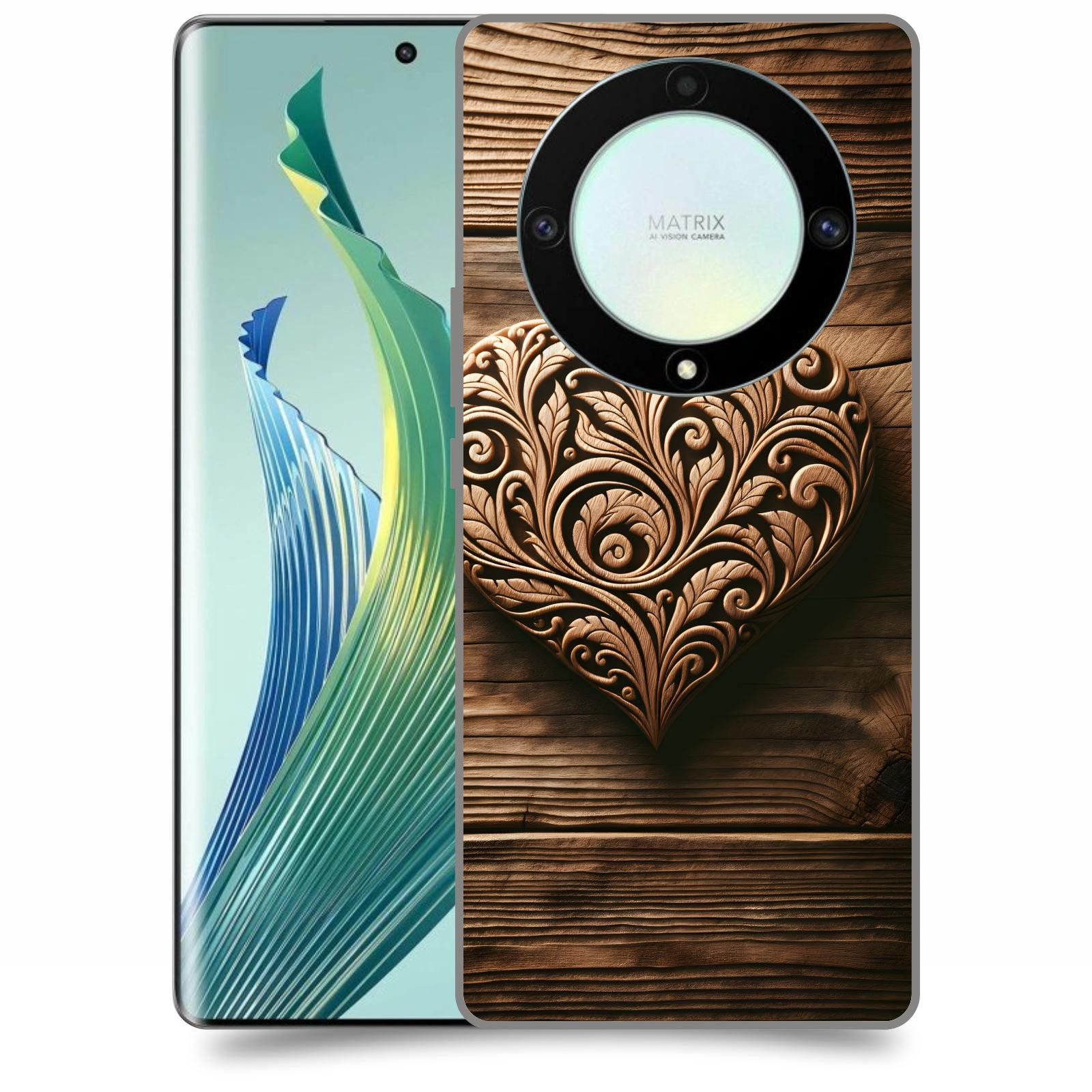 ACOVER Kryt na mobil Honor Magic 5 Lite 5G - Dřevěné srdce