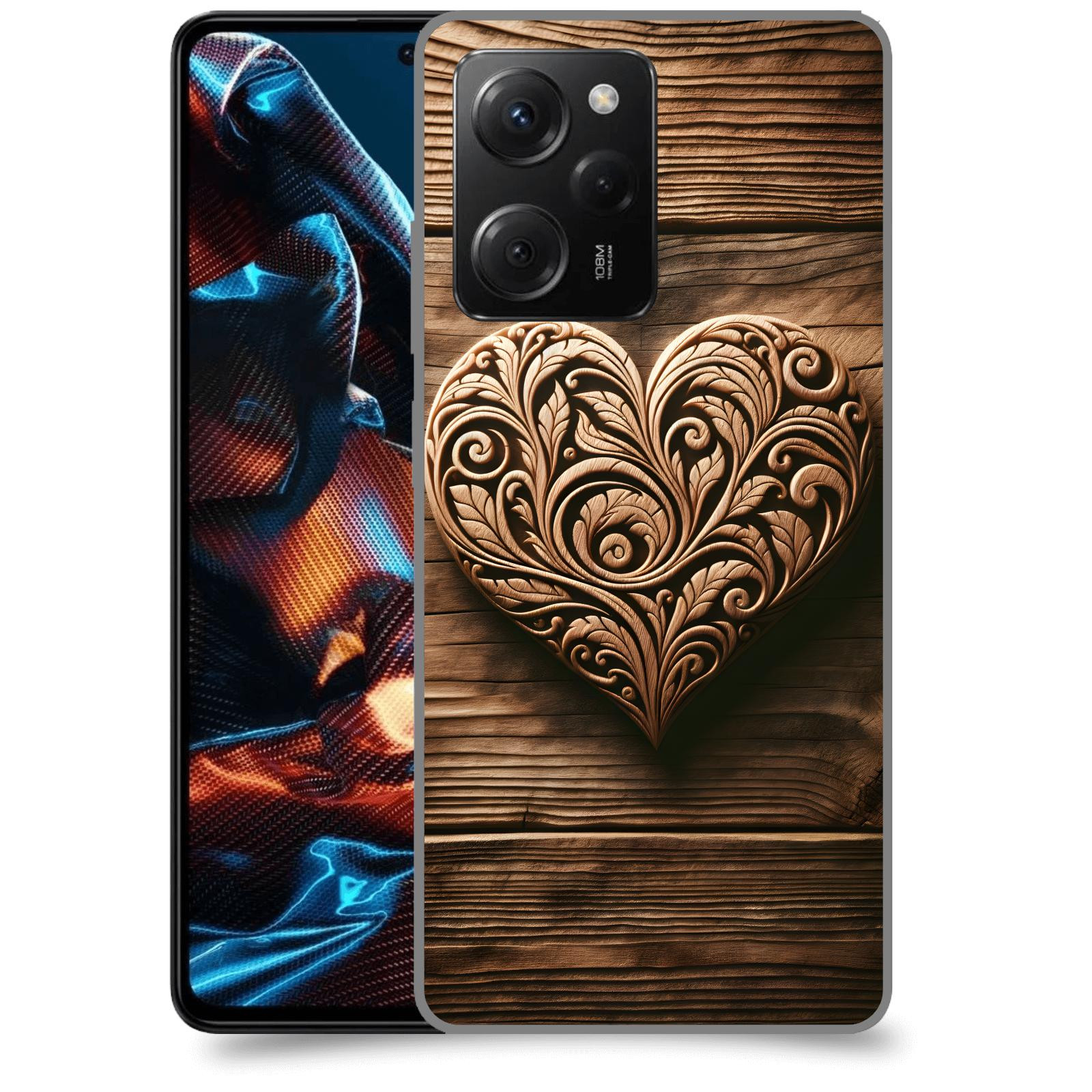 ACOVER Kryt na mobil Xiaomi Poco X5 Pro - Dřevěné srdce