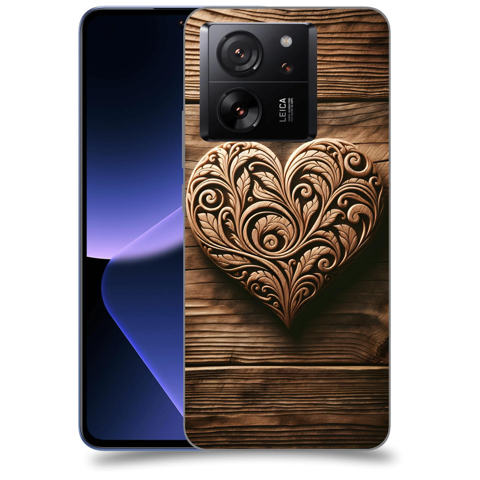 ACOVER Kryt na mobil Xiaomi 13T - Dřevěné srdce