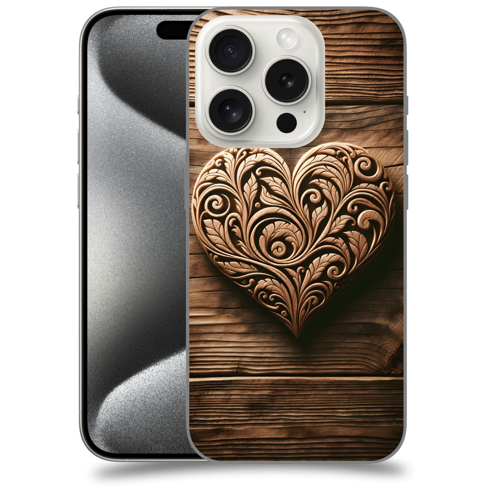 ACOVER Kryt na mobil Apple iPhone 15 pro - Dřevěné srdce