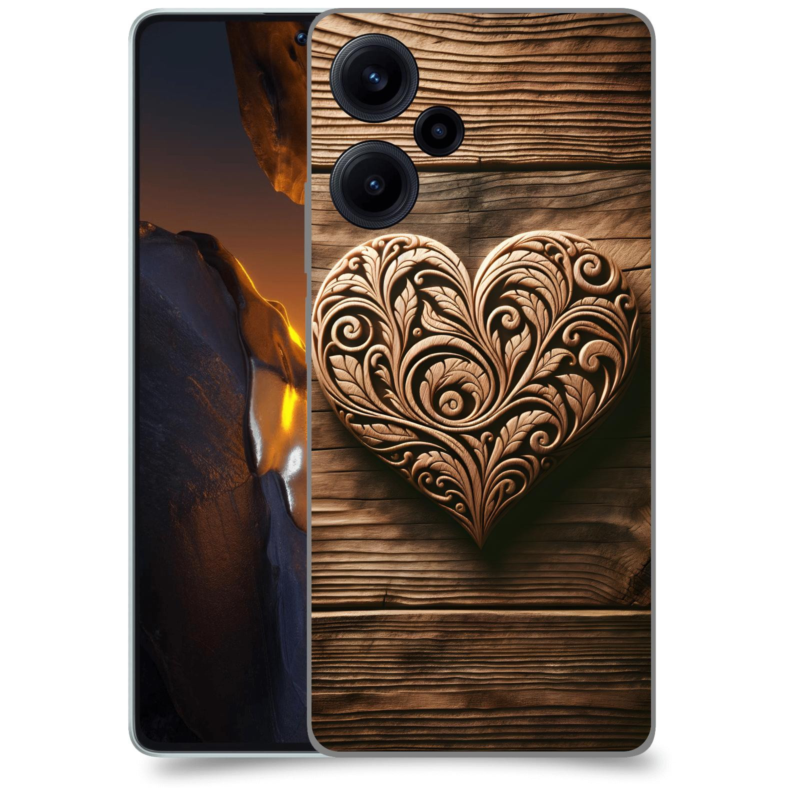 ACOVER Kryt na mobil Xiaomi Poco F5 - Dřevěné srdce