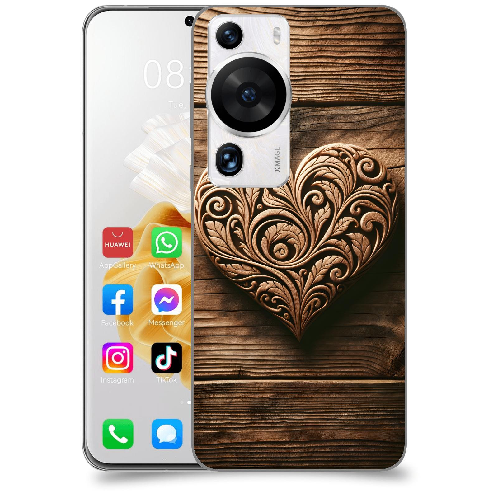 ACOVER Kryt na mobil Huawei P60 Pro - Dřevěné srdce