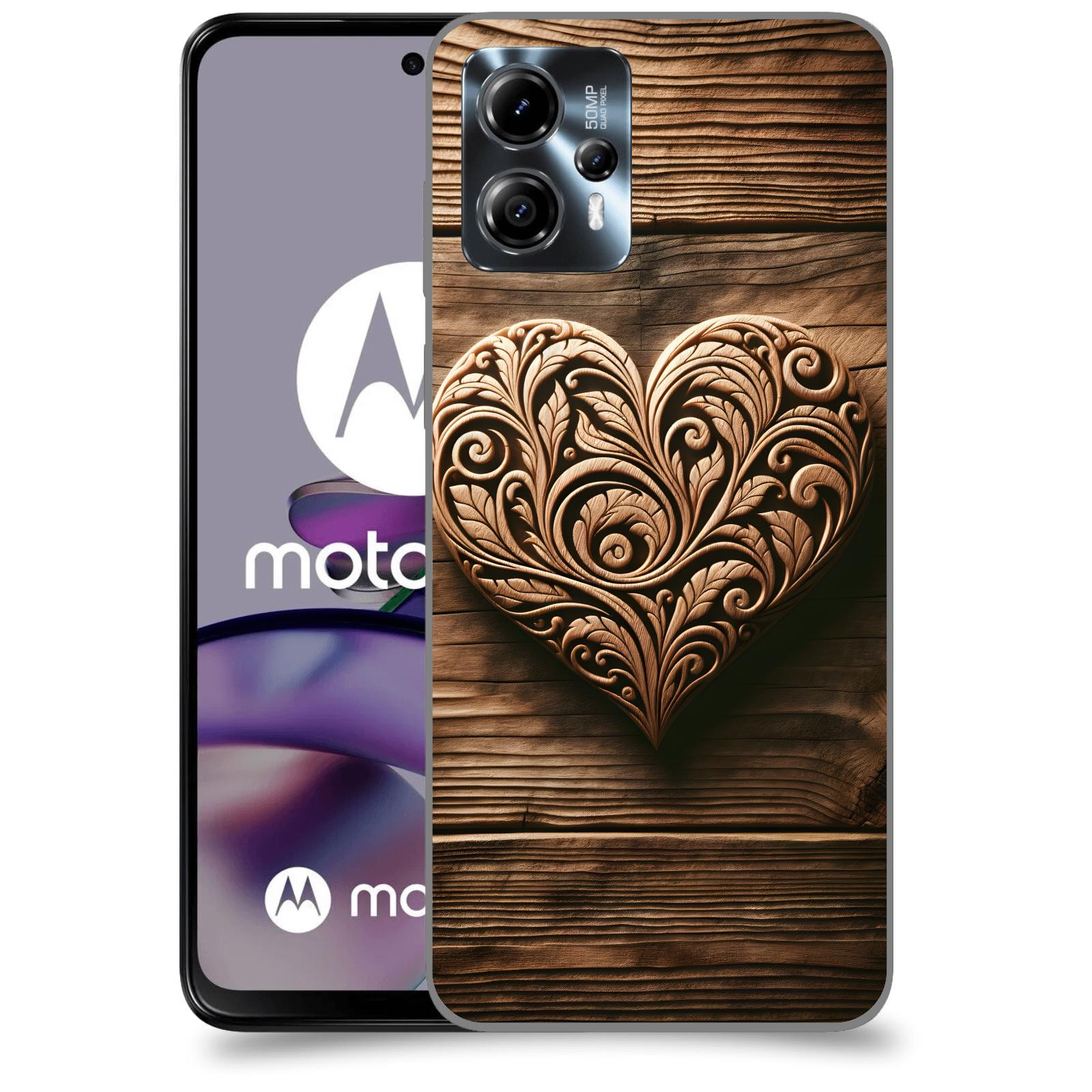 ACOVER Kryt na mobil Motorola Moto G13 - Dřevěné srdce