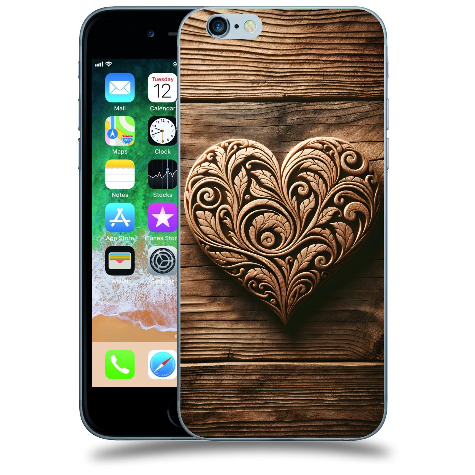 ACOVER Kryt na mobil Apple iPhone 6/6S - Dřevěné srdce