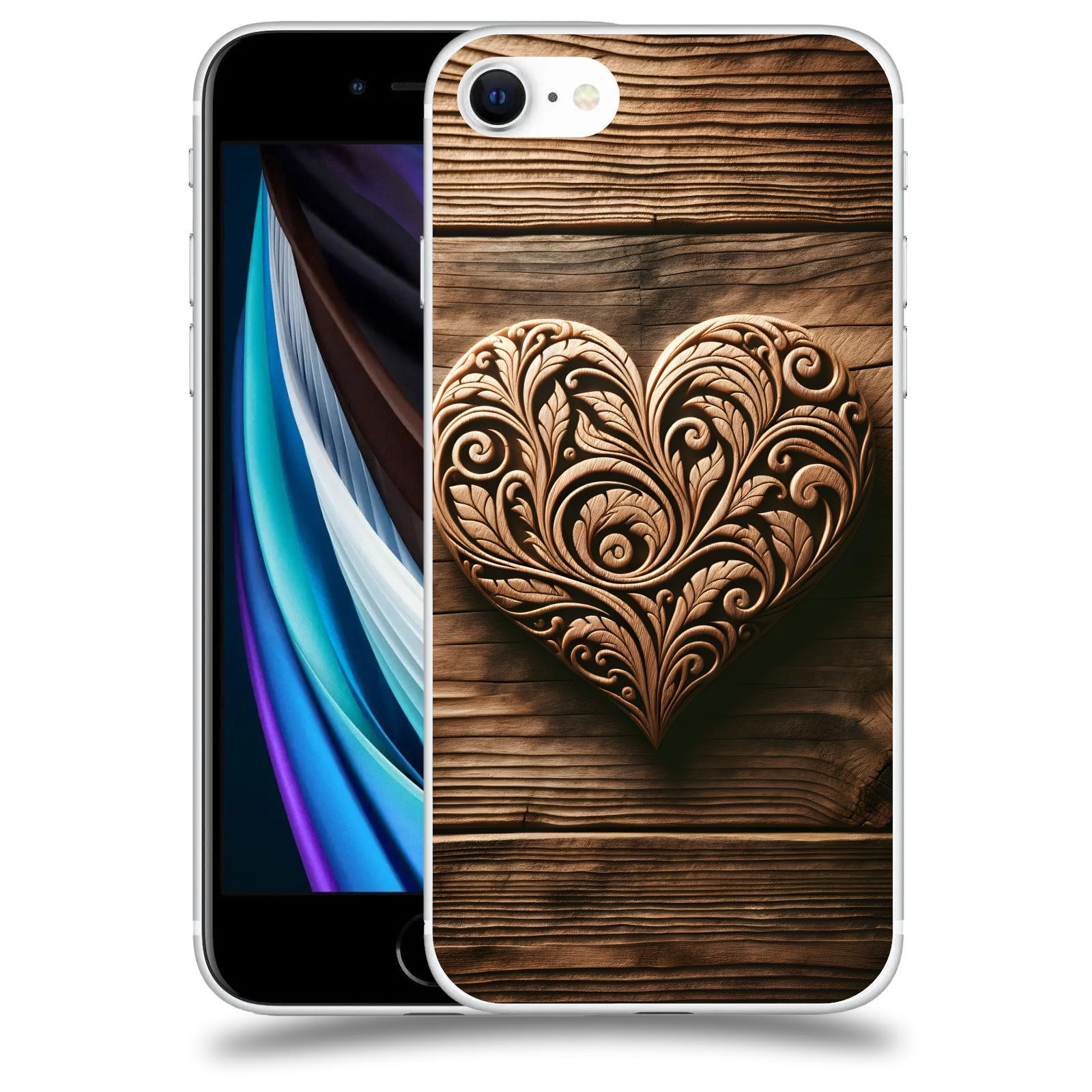 ACOVER Kryt na mobil Apple iPhone SE 2020 - Dřevěné srdce