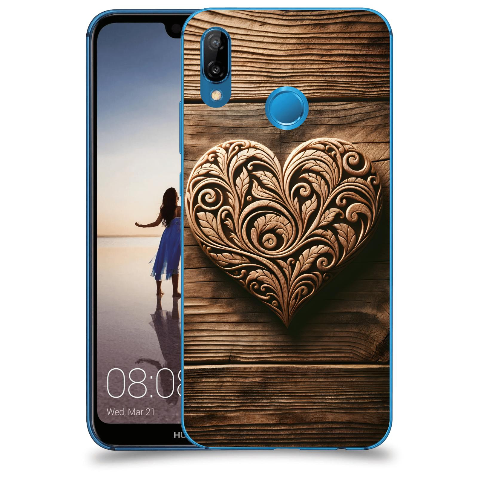 ACOVER Kryt na mobil Huawei P20 Lite - Dřevěné srdce