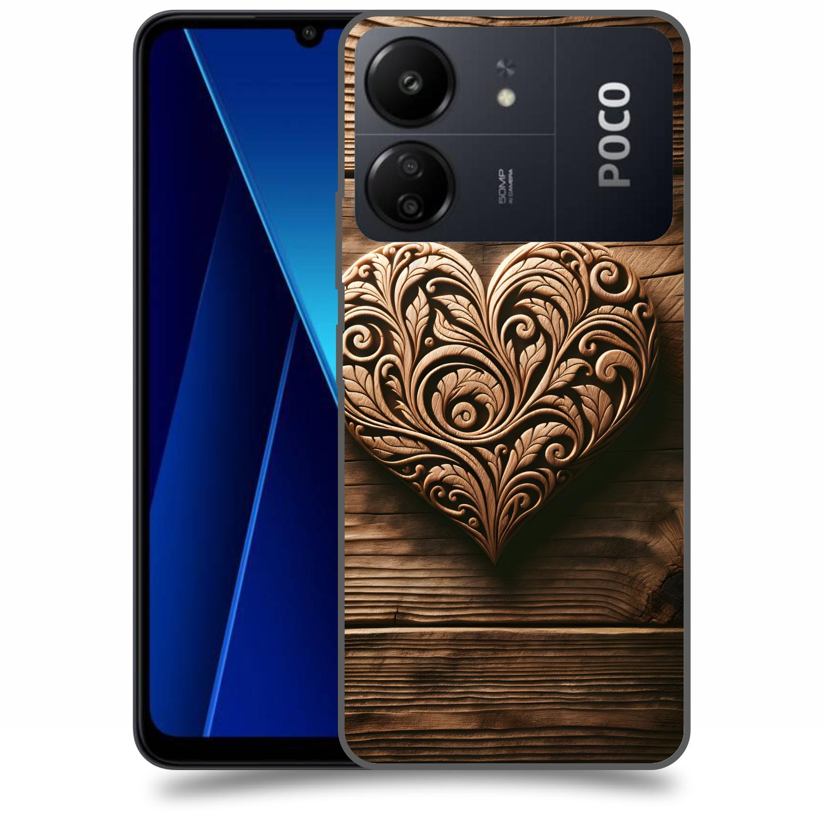 ACOVER Kryt na mobil Poco C65 - Dřevěné srdce
