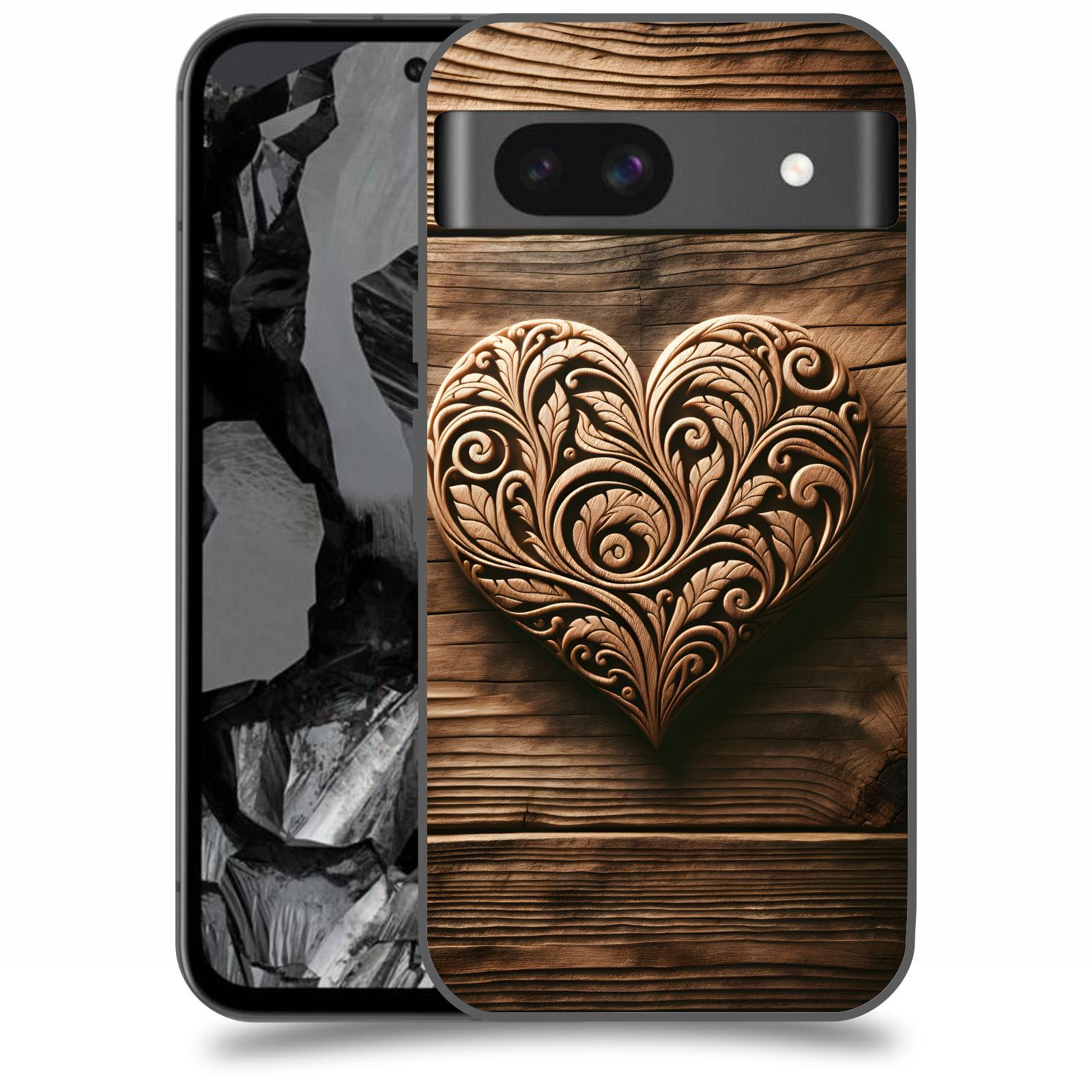 ACOVER Kryt na mobil Google Pixel 8A - Dřevěné srdce