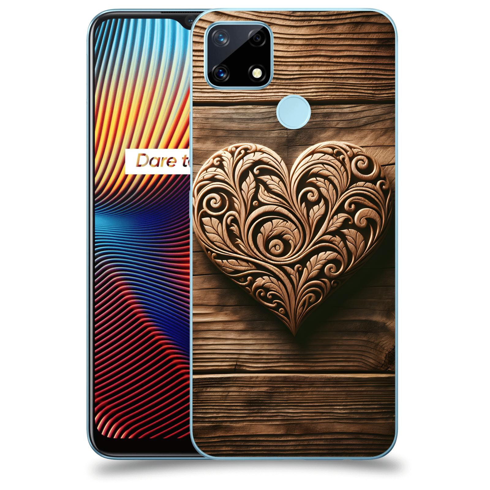ACOVER Kryt na mobil Realme 7i - Dřevěné srdce