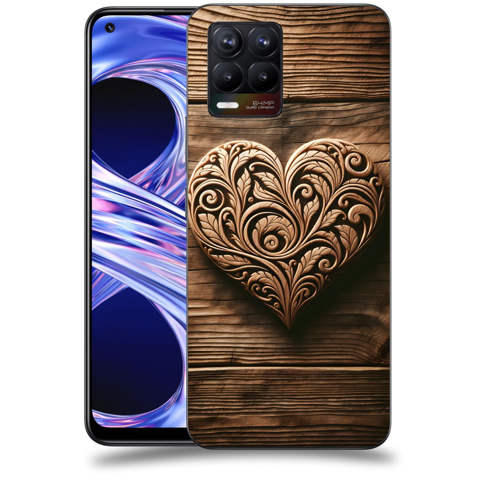 ACOVER Kryt na mobil Realme 8 - Dřevěné srdce