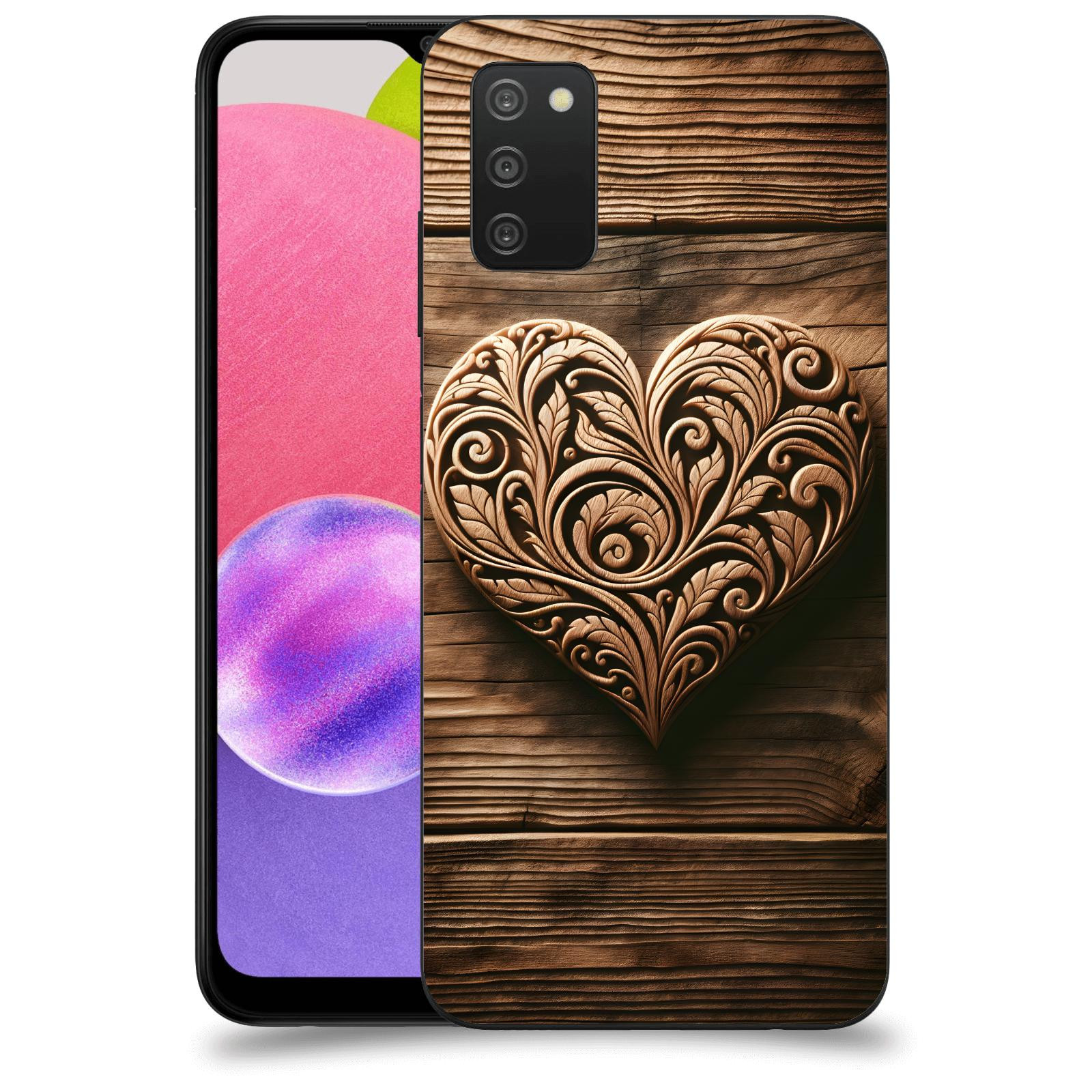 ACOVER Kryt na mobil Samsung Galaxy A03s A037G - Dřevěné srdce