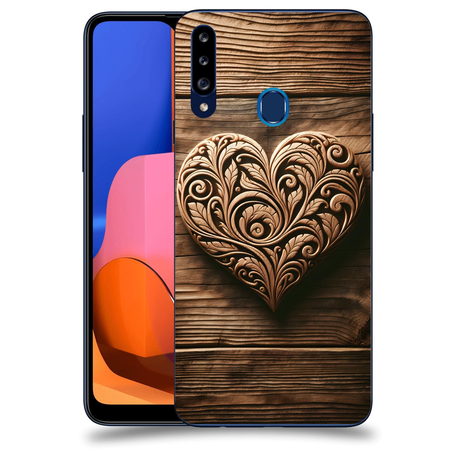 ACOVER Kryt na mobil Samsung Galaxy A20s - Dřevěné srdce