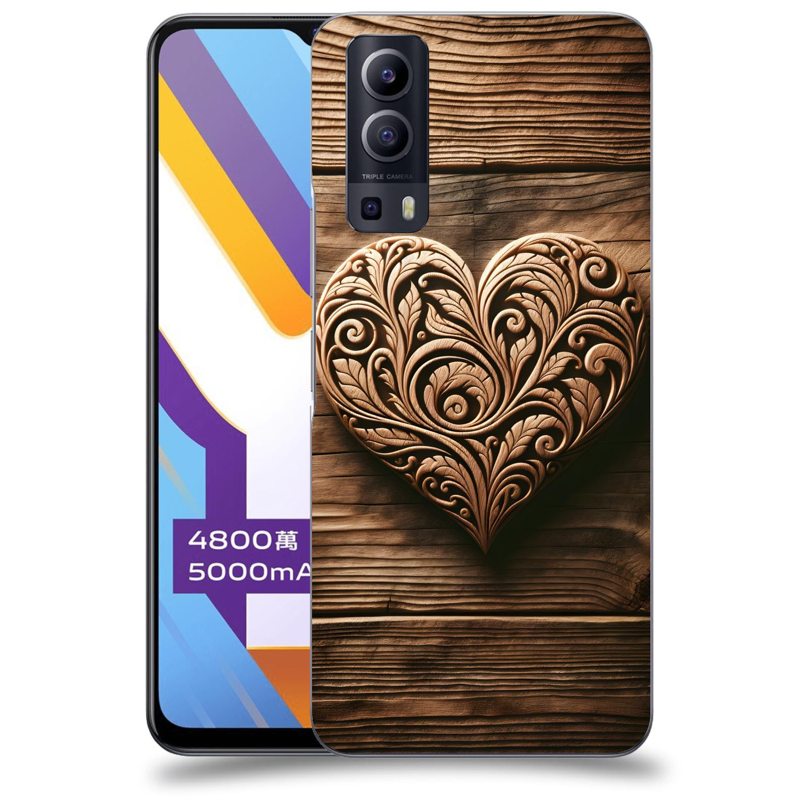 ACOVER Kryt na mobil Vivo Y52 5G - Dřevěné srdce