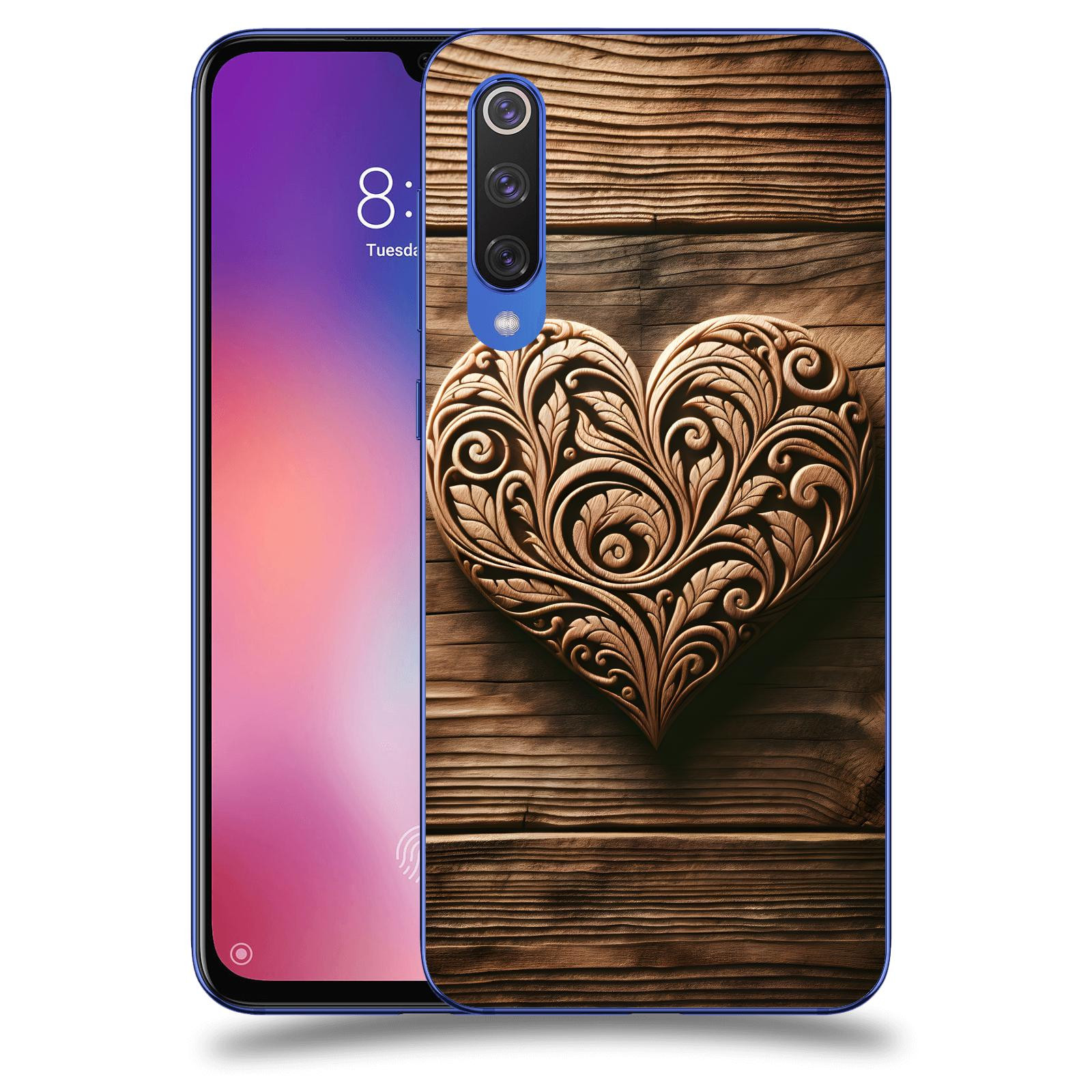 ACOVER Kryt na mobil Xiaomi Mi 9 SE - Dřevěné srdce
