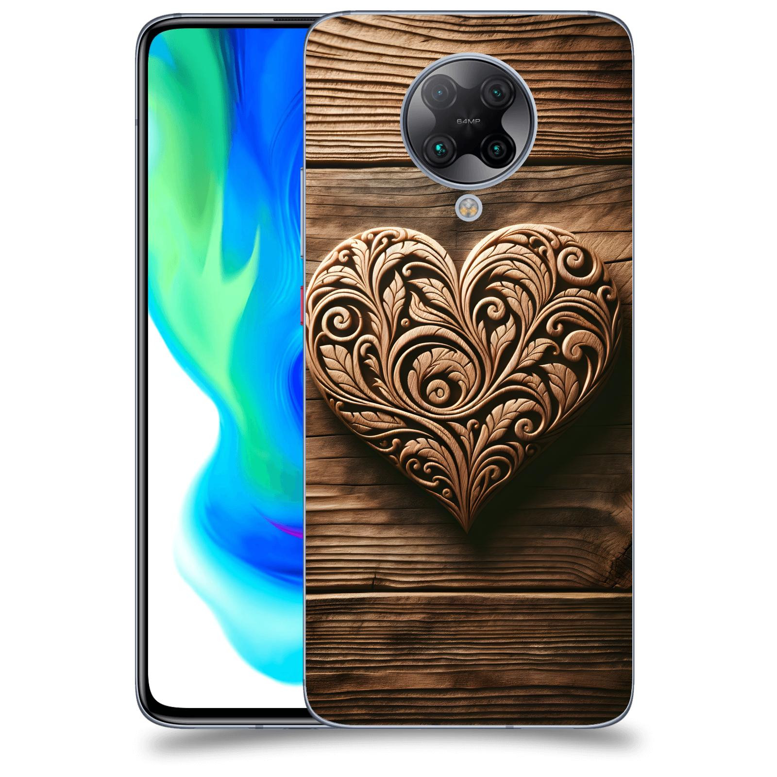 ACOVER Kryt na mobil Xiaomi Poco F2 Pro - Dřevěné srdce
