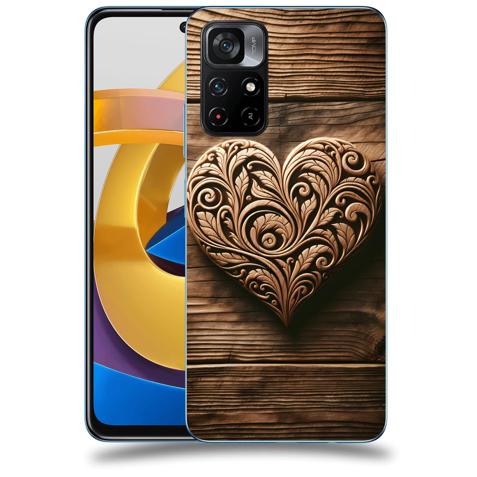 ACOVER Kryt na mobil Xiaomi Poco M4 Pro - Dřevěné srdce