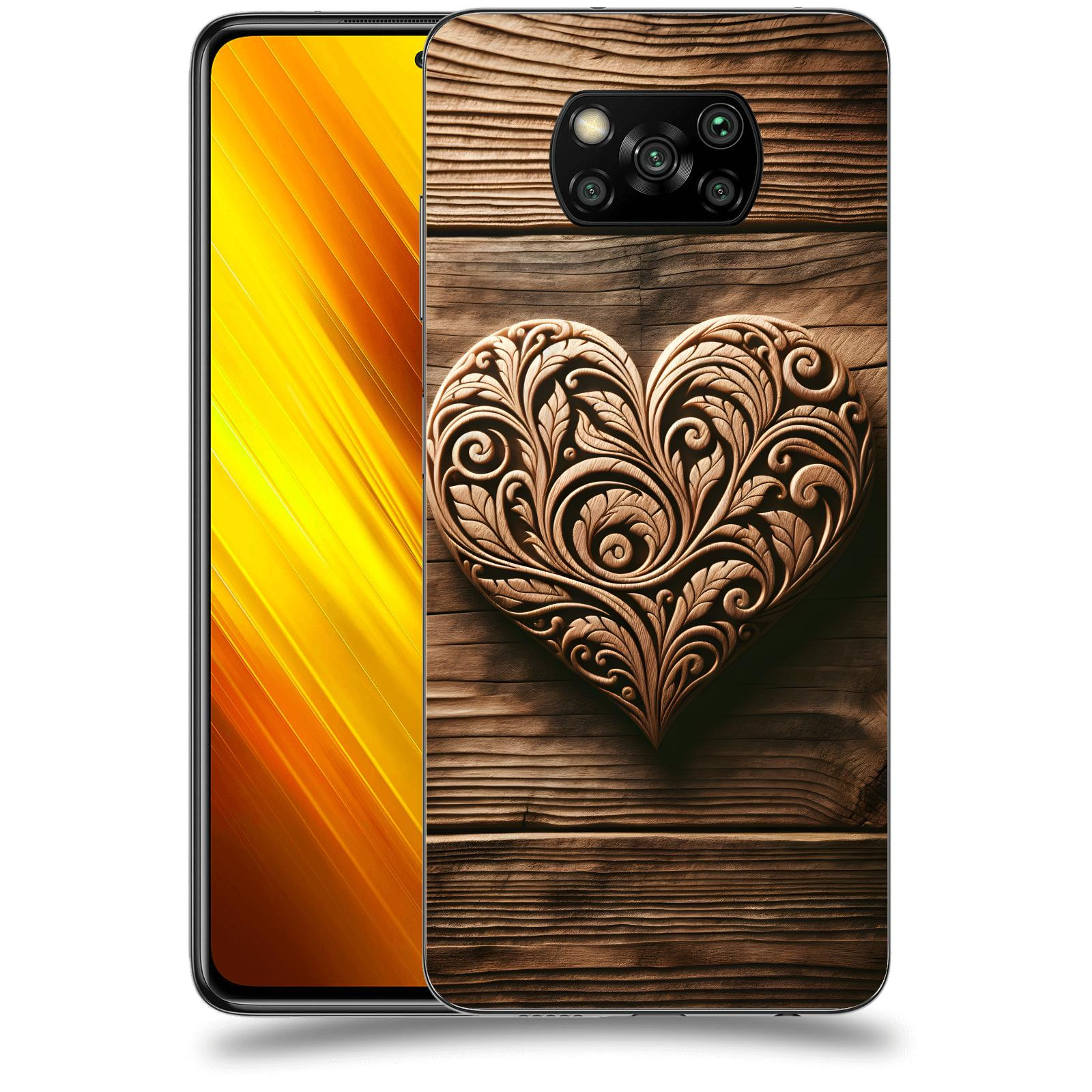 ACOVER Kryt na mobil Xiaomi Poco X3 - Dřevěné srdce