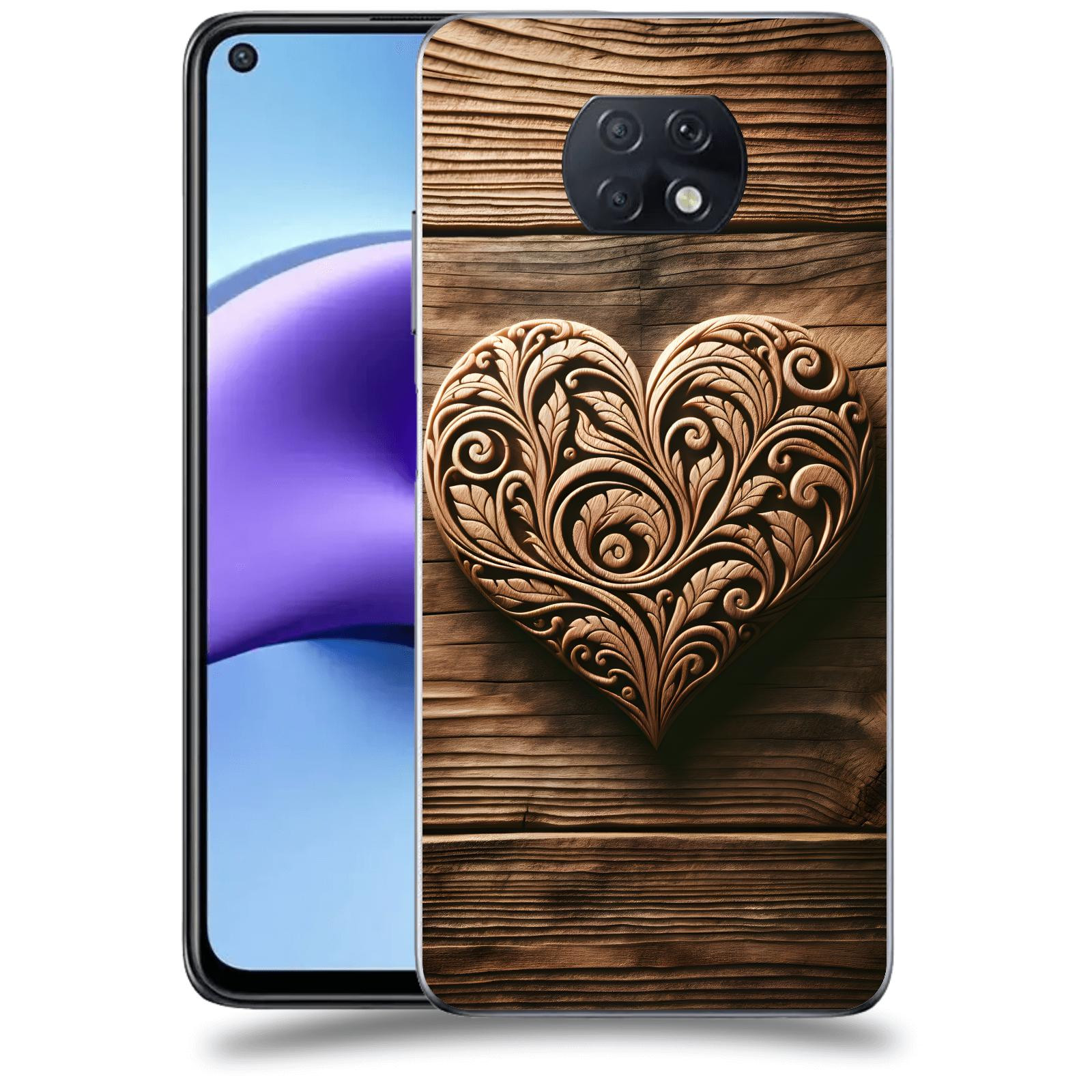 ACOVER Kryt na mobil Xiaomi Redmi Note 9T - Dřevěné srdce