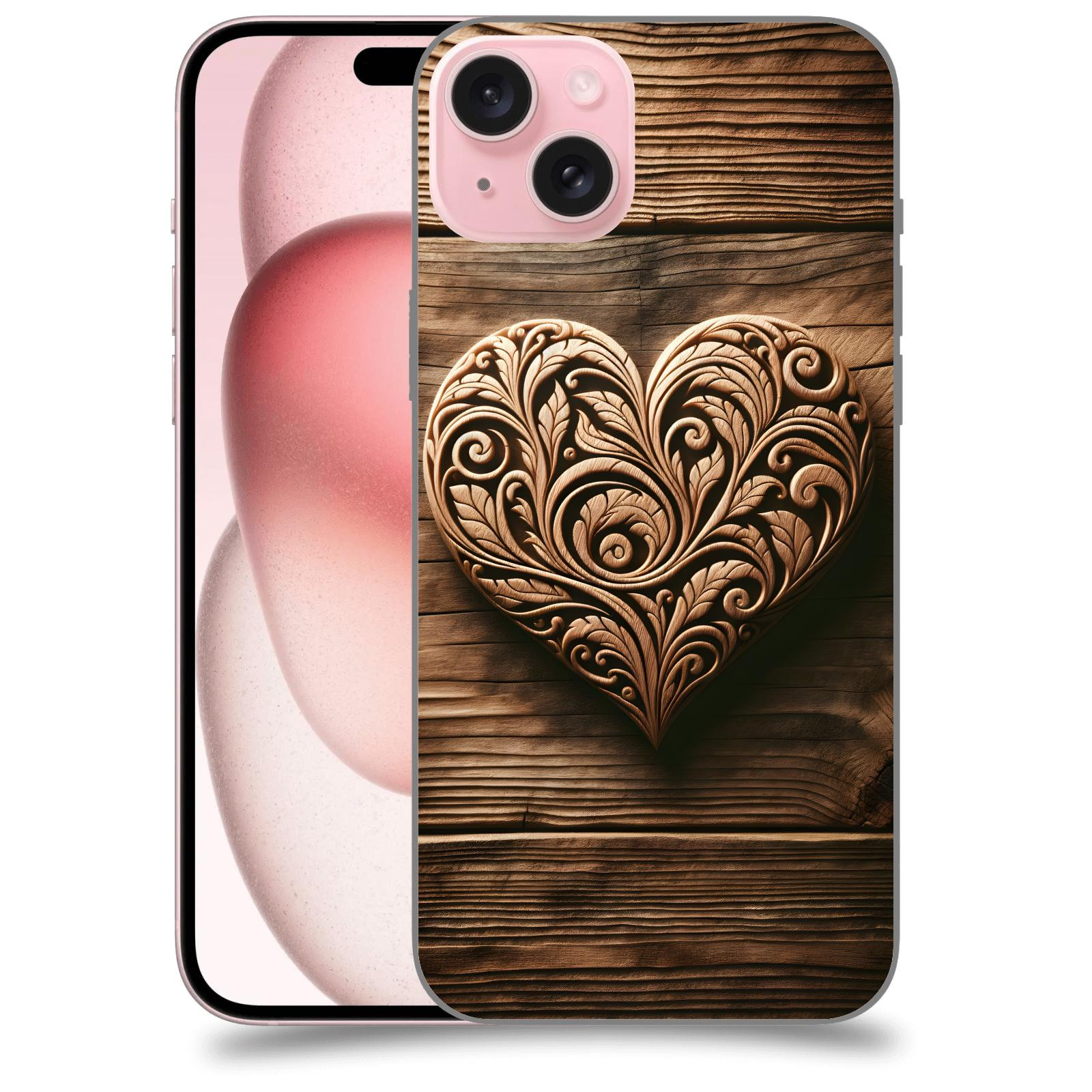 ACOVER Kryt na mobil Apple iPhone 15 plus - Dřevěné srdce
