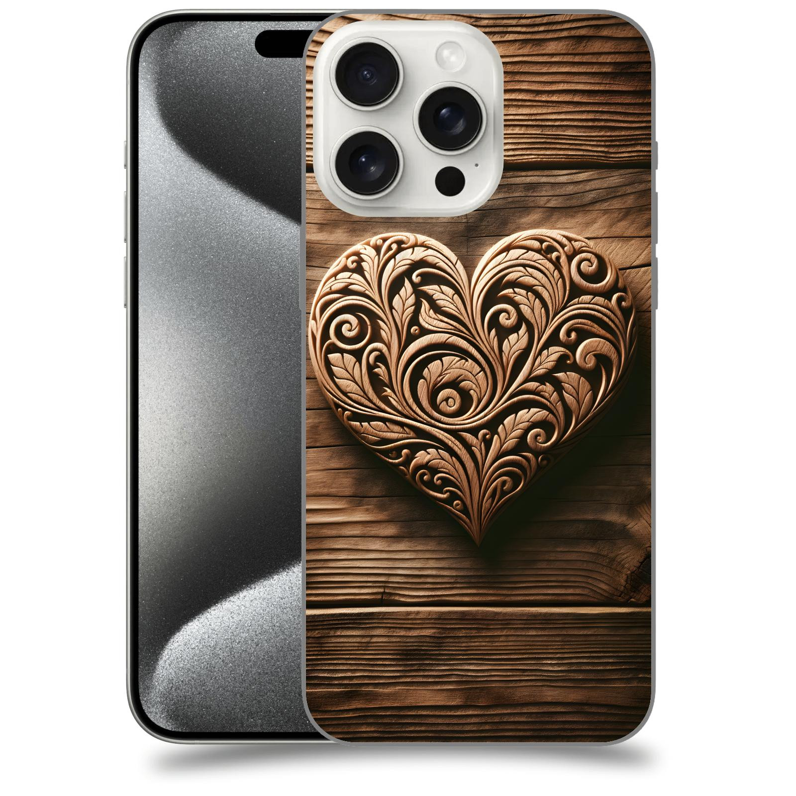 ACOVER Kryt na mobil Apple iPhone 15 pro max - Dřevěné srdce