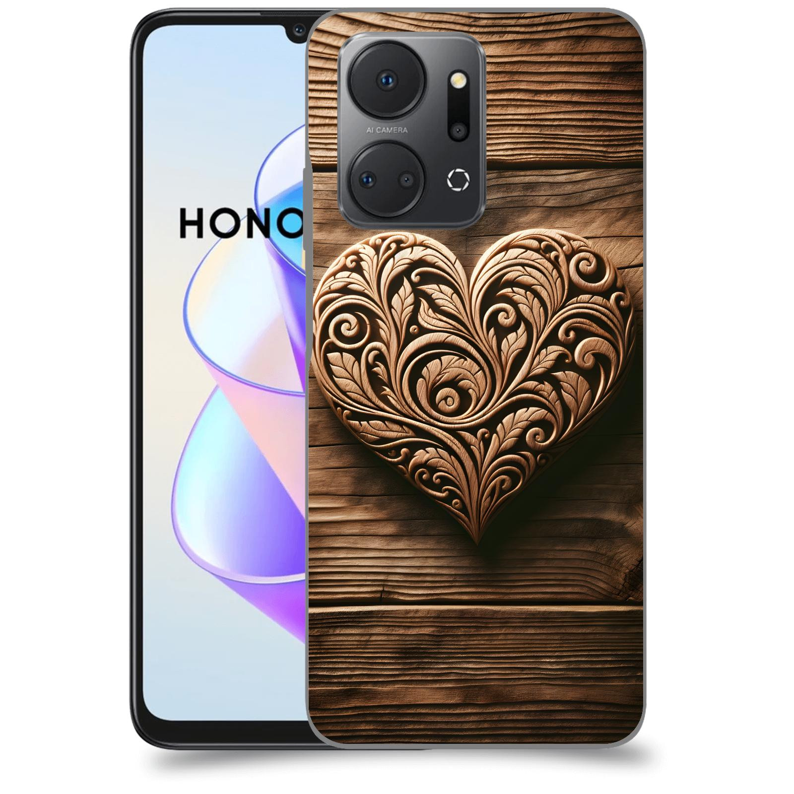 ACOVER Kryt na mobil HONOR X7a - Dřevěné srdce