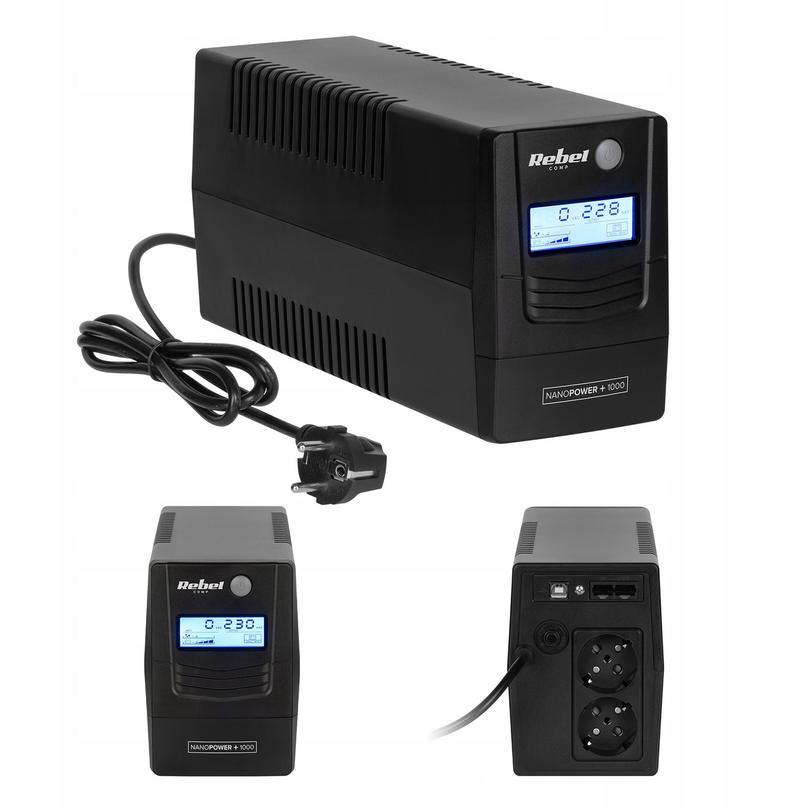 Záložní zdroj počítačový Ups Rebel 1000VA 600W 230 V 50Hz LCD Usb RJ45