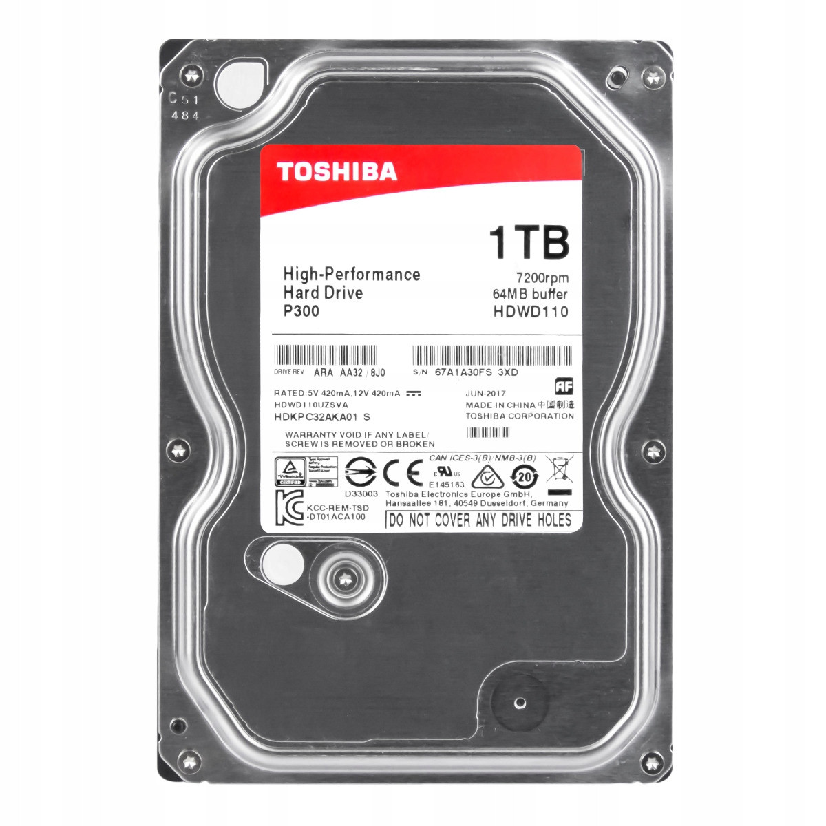 Toshiba P300 1TB 7.2K 64MB Sata III 3.5'' HDWD110