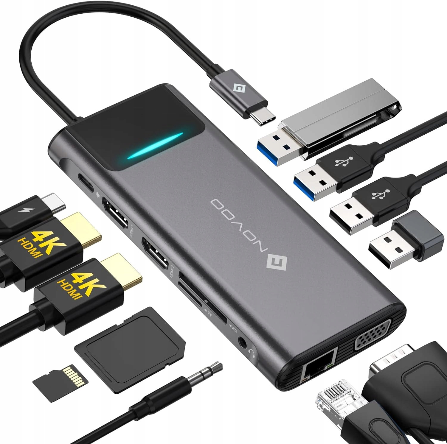 Usb C dokovací stanice Novoo 12 v 1 Víceportový Hub 5Gbit/s