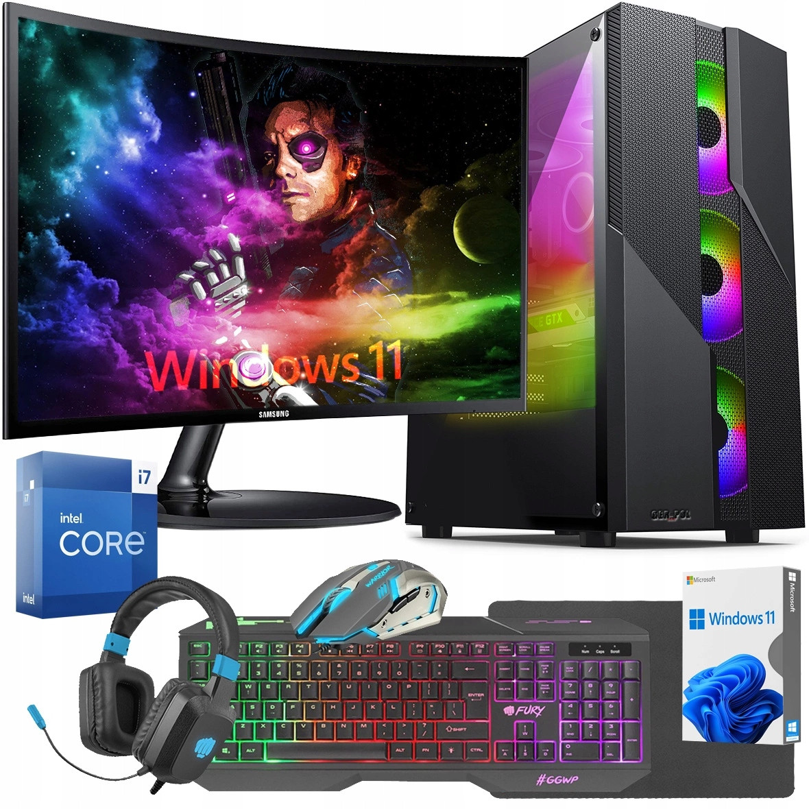 Počítač I7 Rx 6600 32GB Ssd 1TB WIN11 Zakřivený Monitor 24