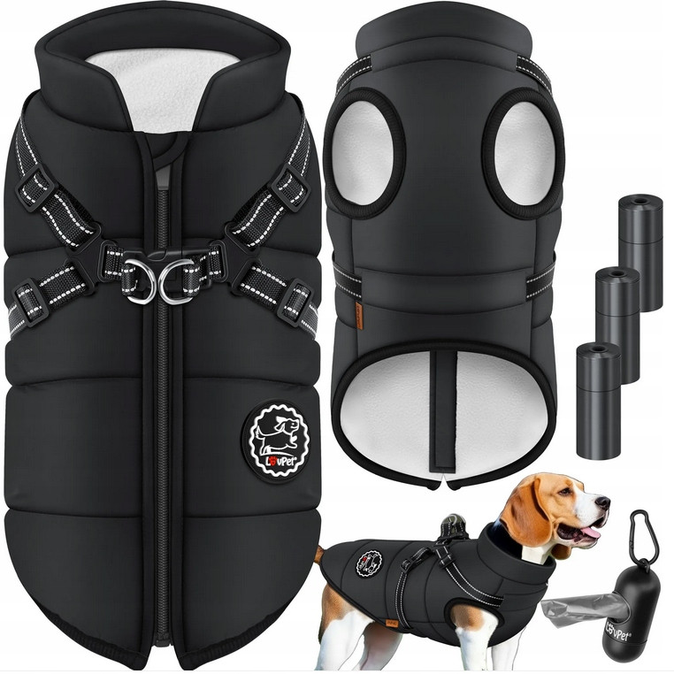 Bunda Pro Psa Se Šlemi Zimní Vesta Černá XL Lovpet