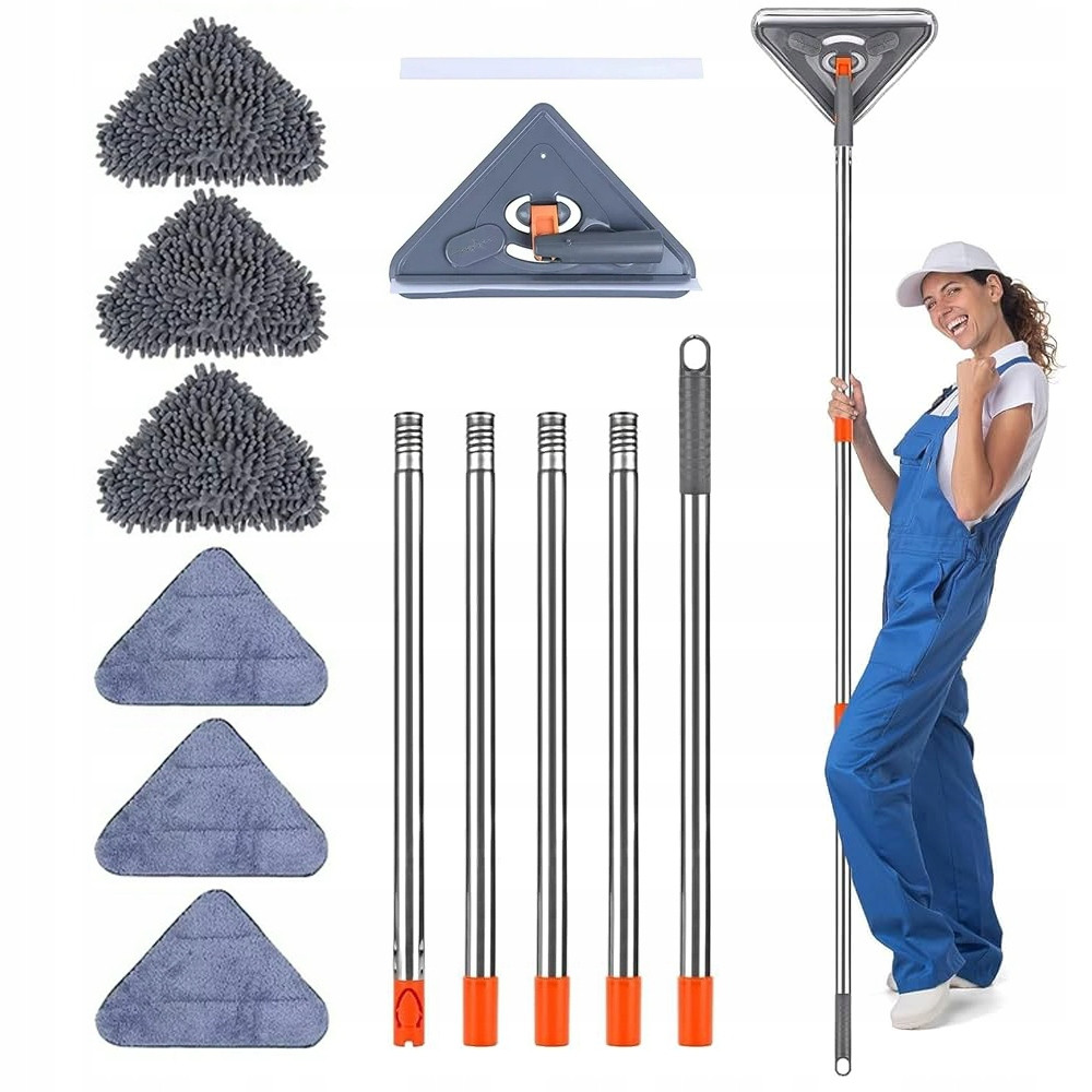 Trojúhelníkový mop s nastavitelnou délkou a 360° otočnou hlavou pro okna