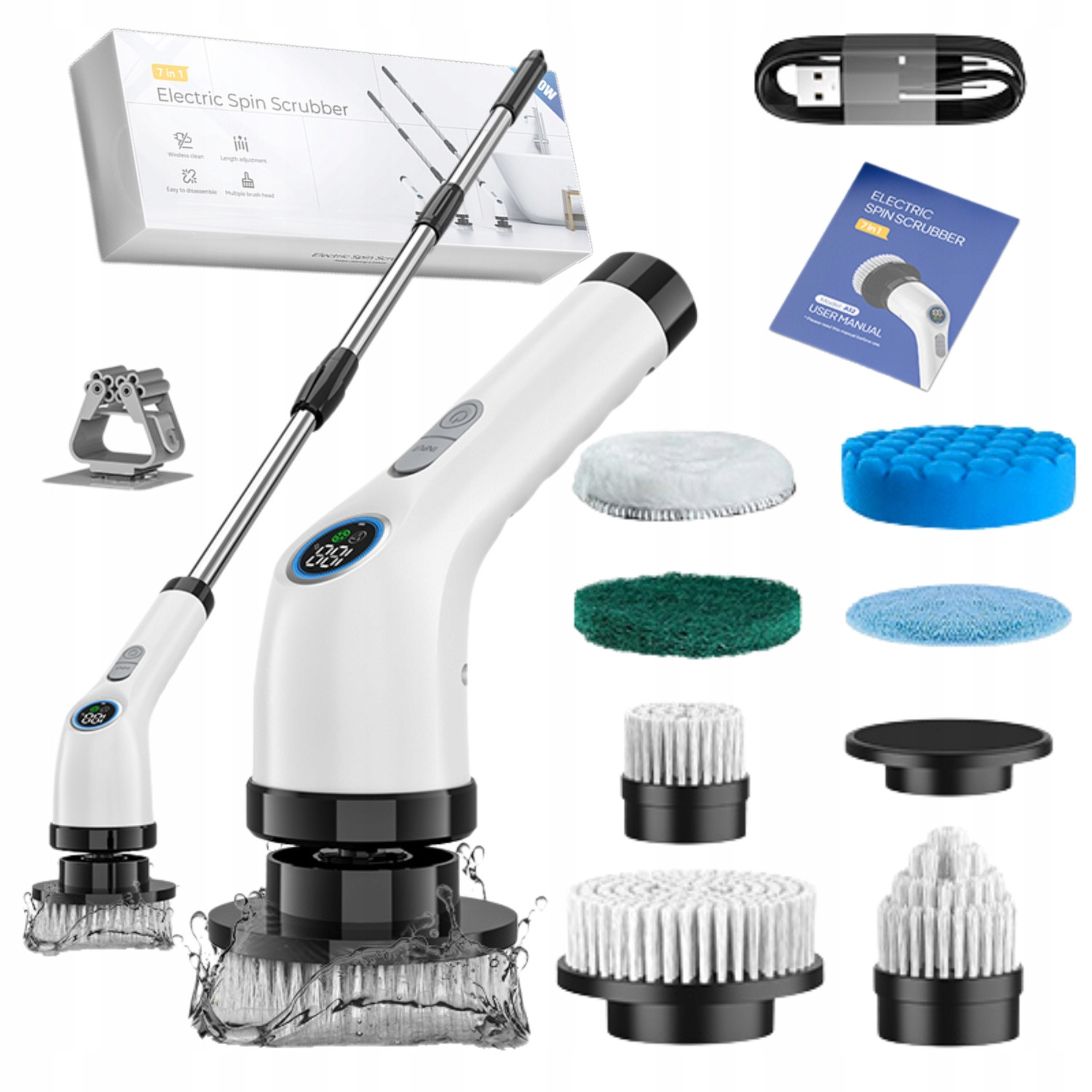 Elektrický rotační kartáč pro úklid drhnutí koupelny kuchyně 7v1