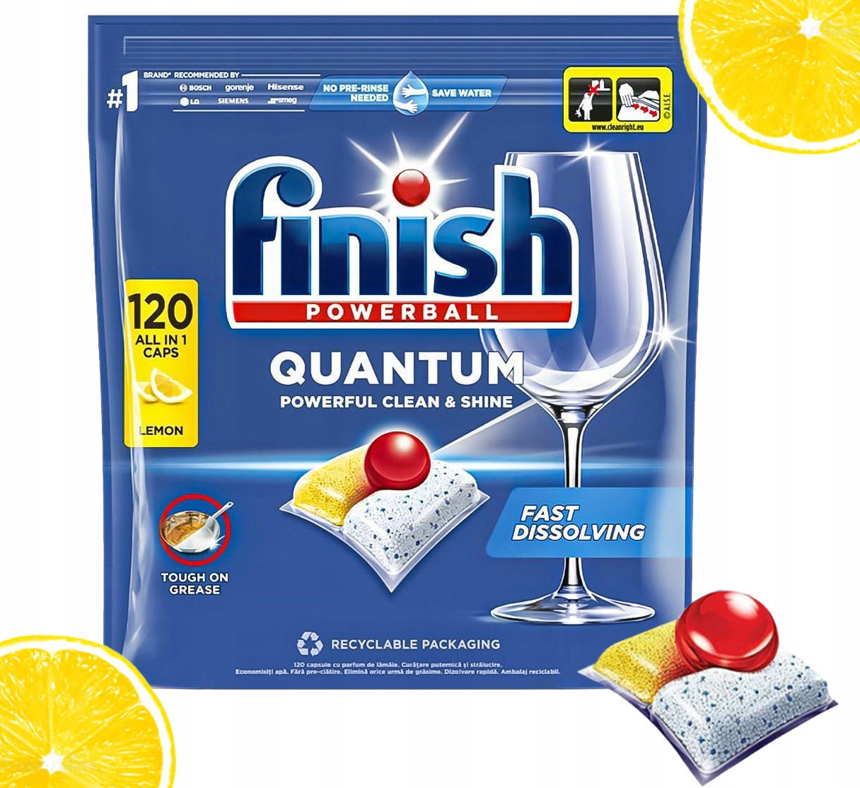 Kapsle Do Myčky Finish Quantum All In One Lemon Clean & Shine 120 ks