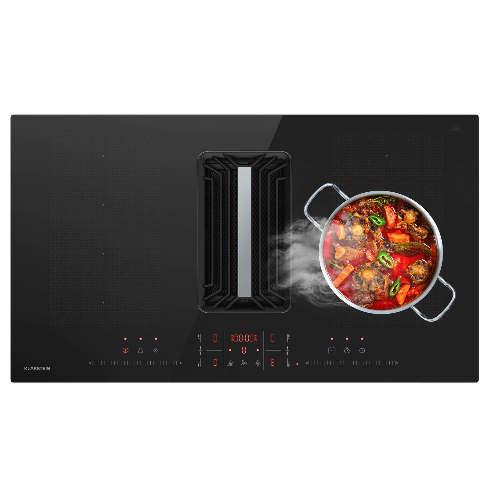 Klarstein AirJet FlexPro Down Air System | Indukční varná deska + digestoř | Flexi zóna | Booster