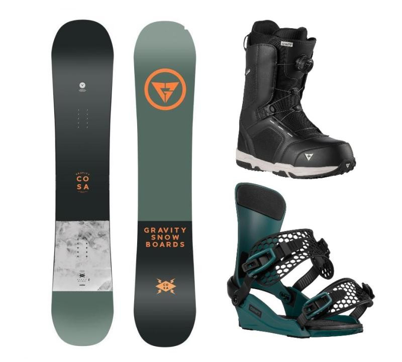 Gravity Cosa 24/25 snowboard + Gravity Drift steel green vázání + Gravity Recon Atop black boty