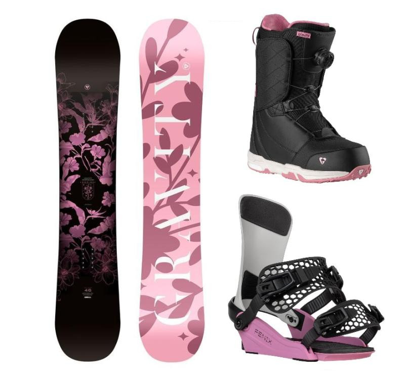 Gravity Empire 24/25 snowboard + Gravity Fenix grey/rose vázání + Gravity Aura Atop black/rose boty