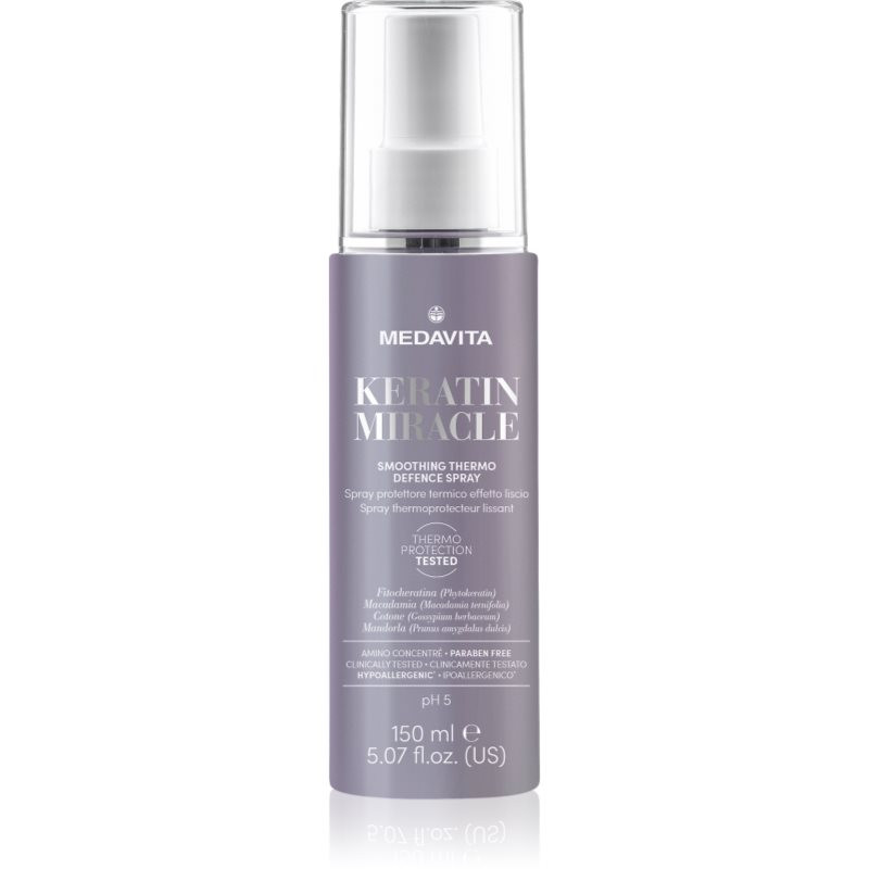 Medavita Keratin Miracle Smoothing Thermo Defence Spray termoochranný sprej pro úpravu žehličkou a kulmou na vlasy 150 ml