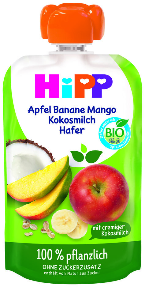 HiPP Jablko-Banán-Mango-Kokos-Oves 100% rostlinné BIO, 100 g, 1r+