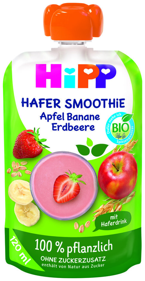 HiPP Smoothie ovesné – Jablko- Jahoda –Banán 100% rostlinné BIO, 120 ml, 1r+