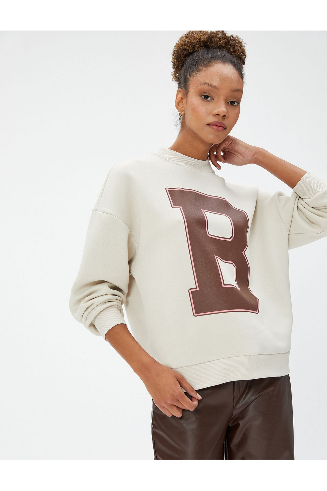 Koton Crew Neck Sweatshirt Letter Printed Long Sleeve Ribbed