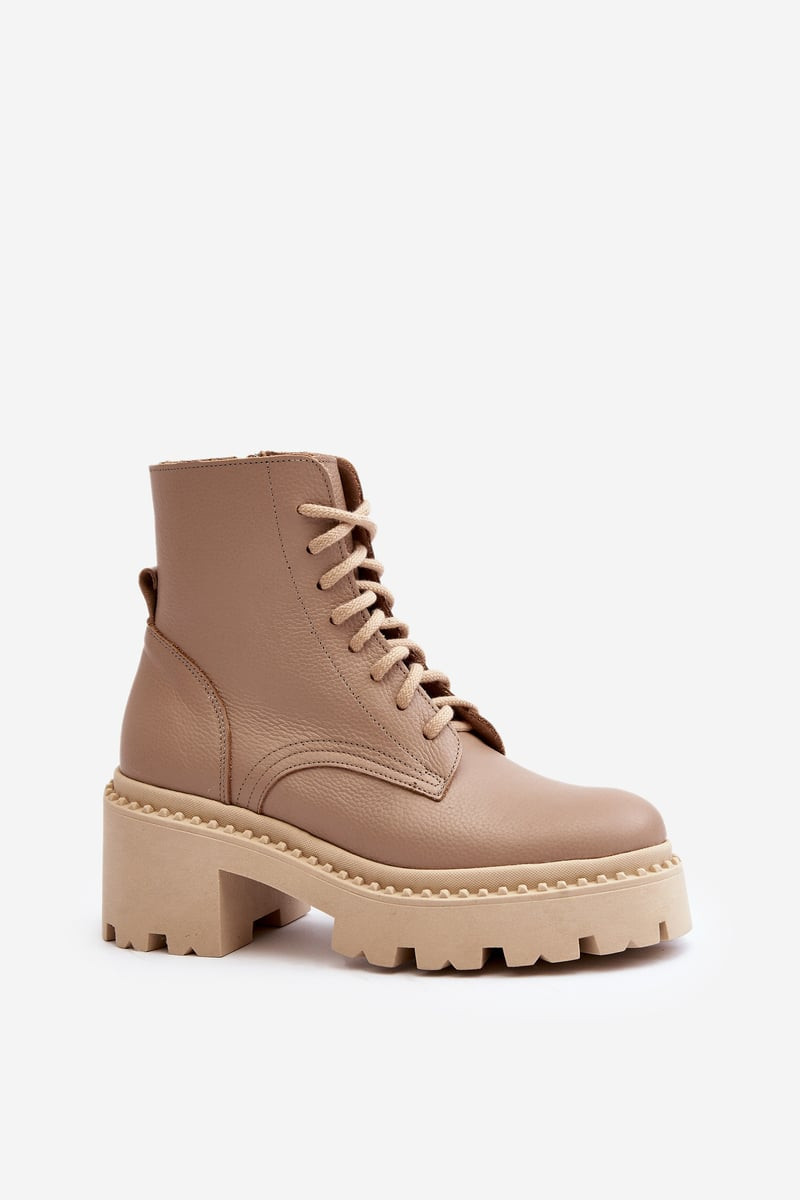 Zazoo 3413 Dámské kožené botky na robustním podpatku béžové