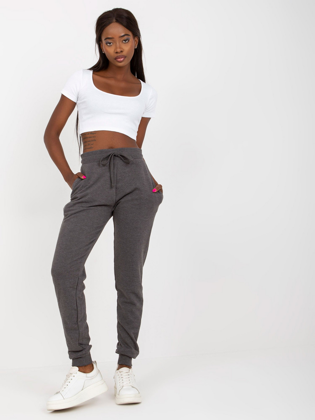 Dark gray classic basic tied sweatpants