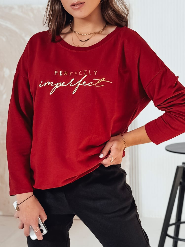 Bluzka damska oversize VIVILINES z nadrukiem bordowa Dstreet