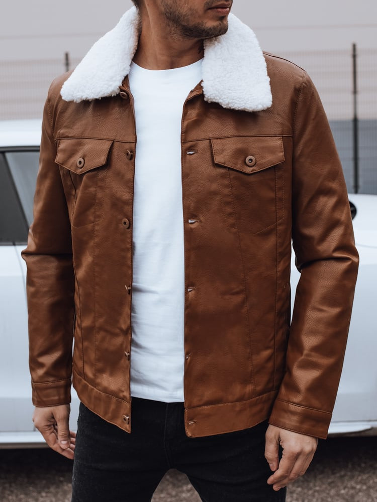 Kurtka męska skórzana z futerkiem brązowa Dstreet