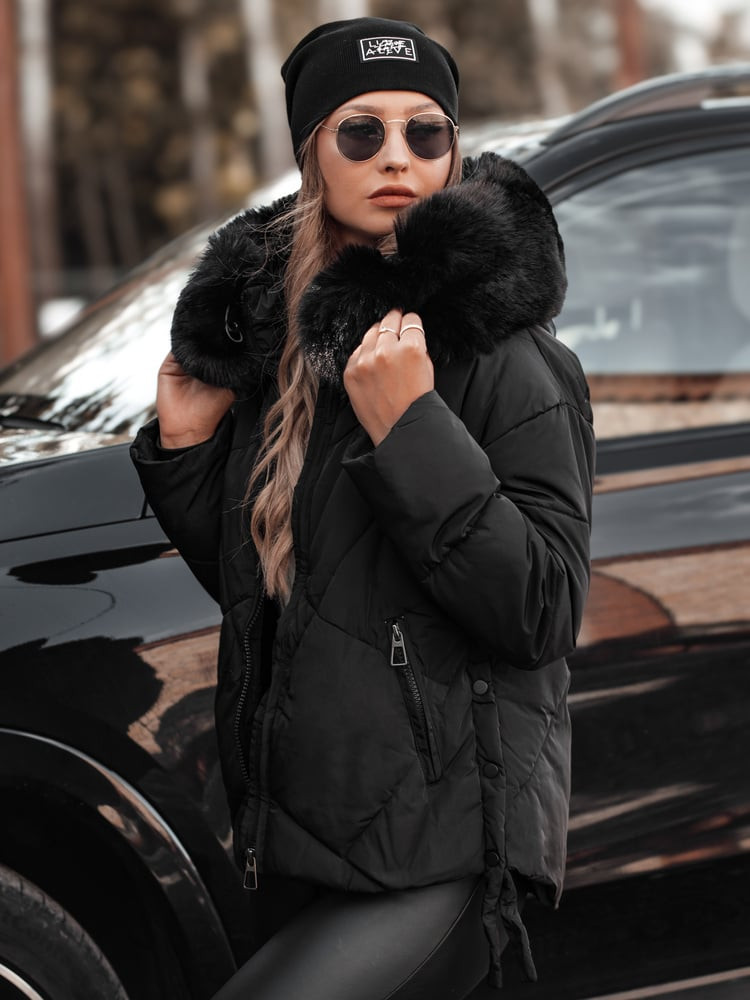 Kurtka damska zimowa MODIVA pikowana z kapturem czarna Dstreet