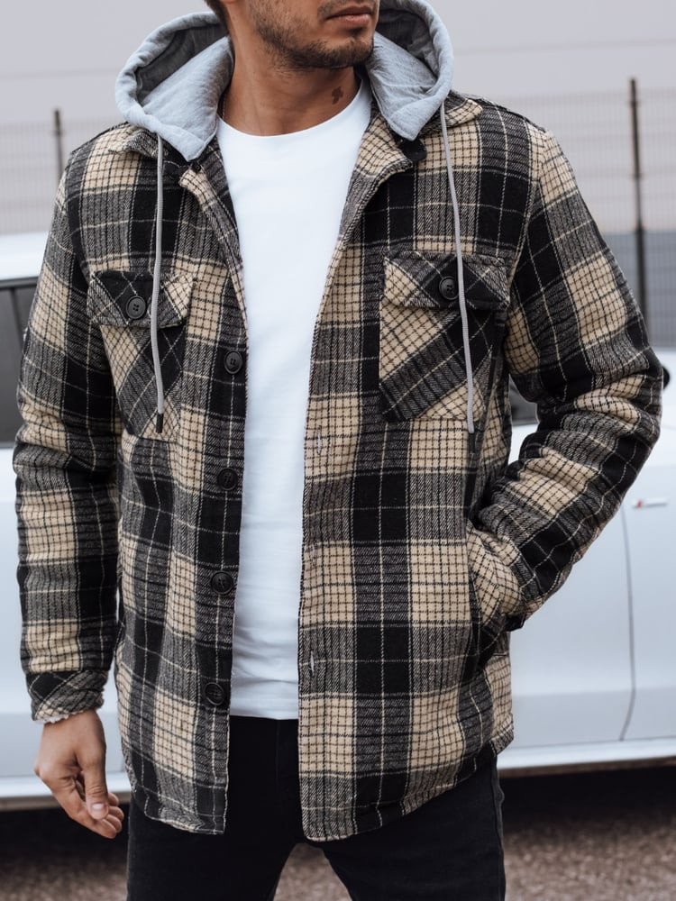 Kurtka męska ocieplana z kapturem beżowa Dstreet