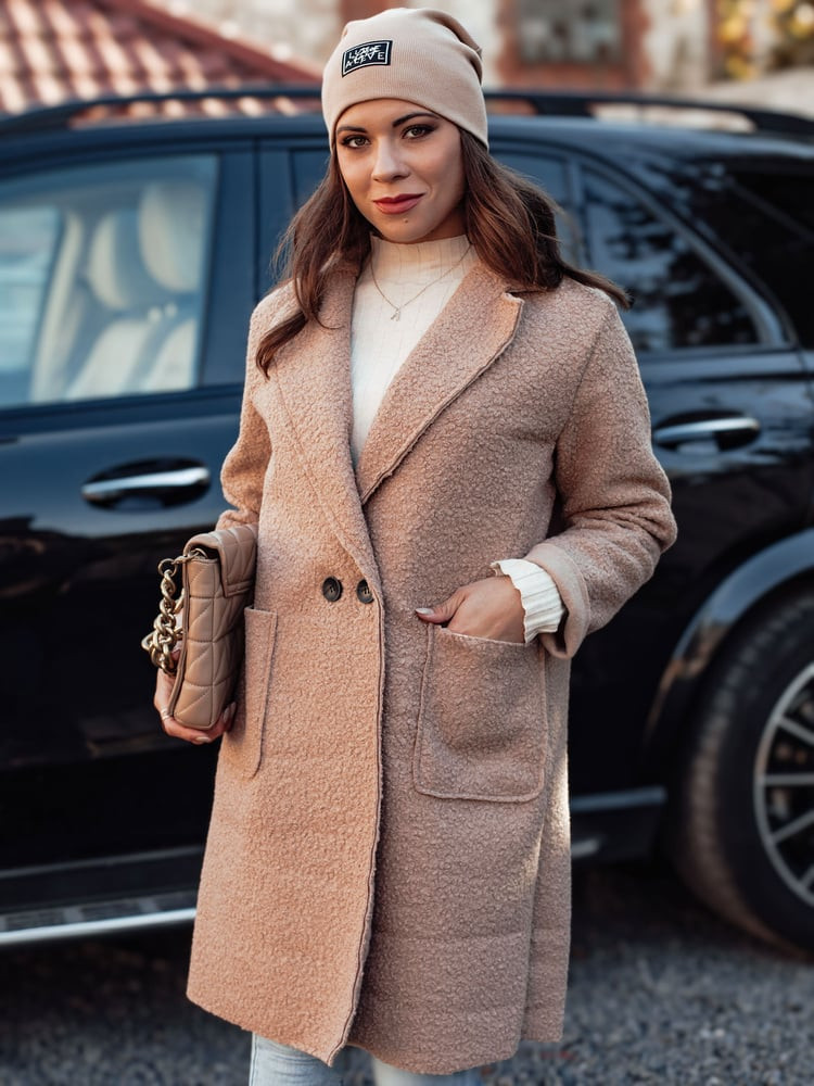 Płaszcz damski oversize BARALITE długi a'la baranek beżowy Dstreet