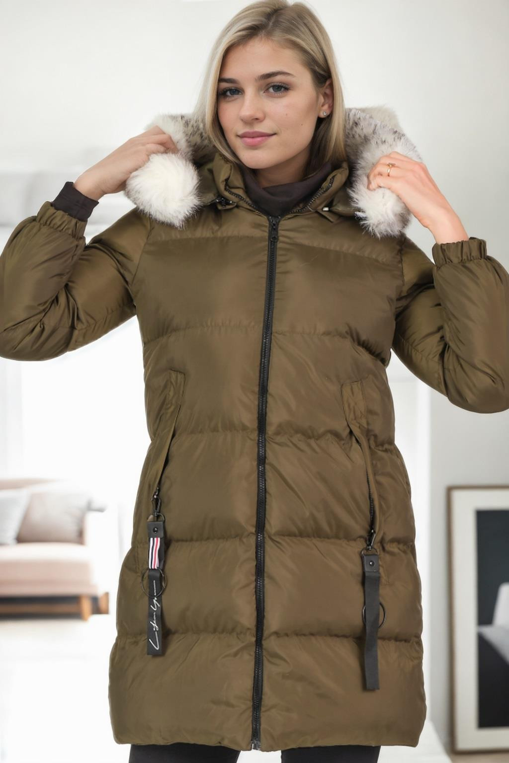 Z6705 DEWBERRY WOMEN'S COAT-KHAKI-1