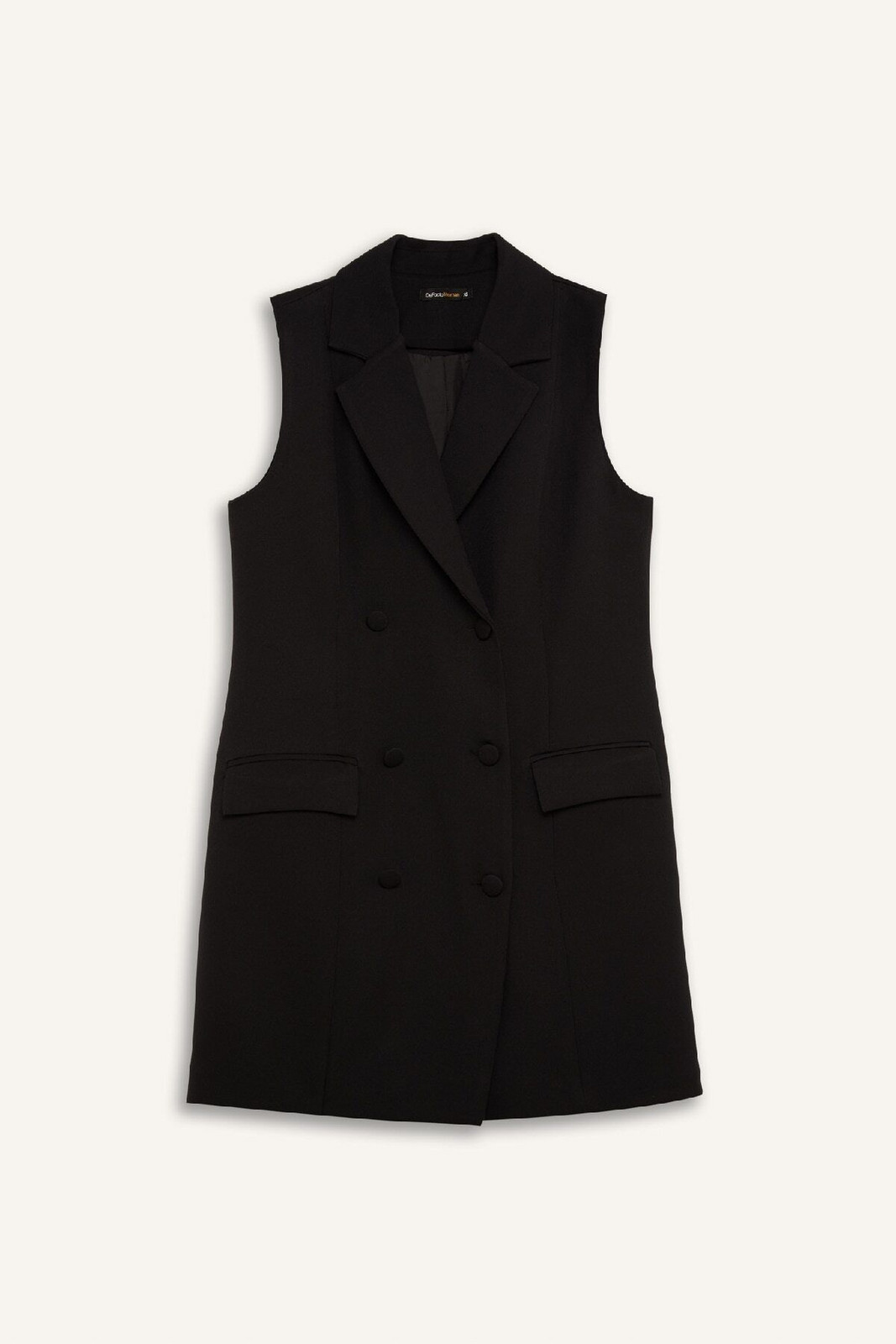 DEFACTO A-Line Double Breasted Buttoned Basic Plain Sleeveless Midi Black Blazer Dress